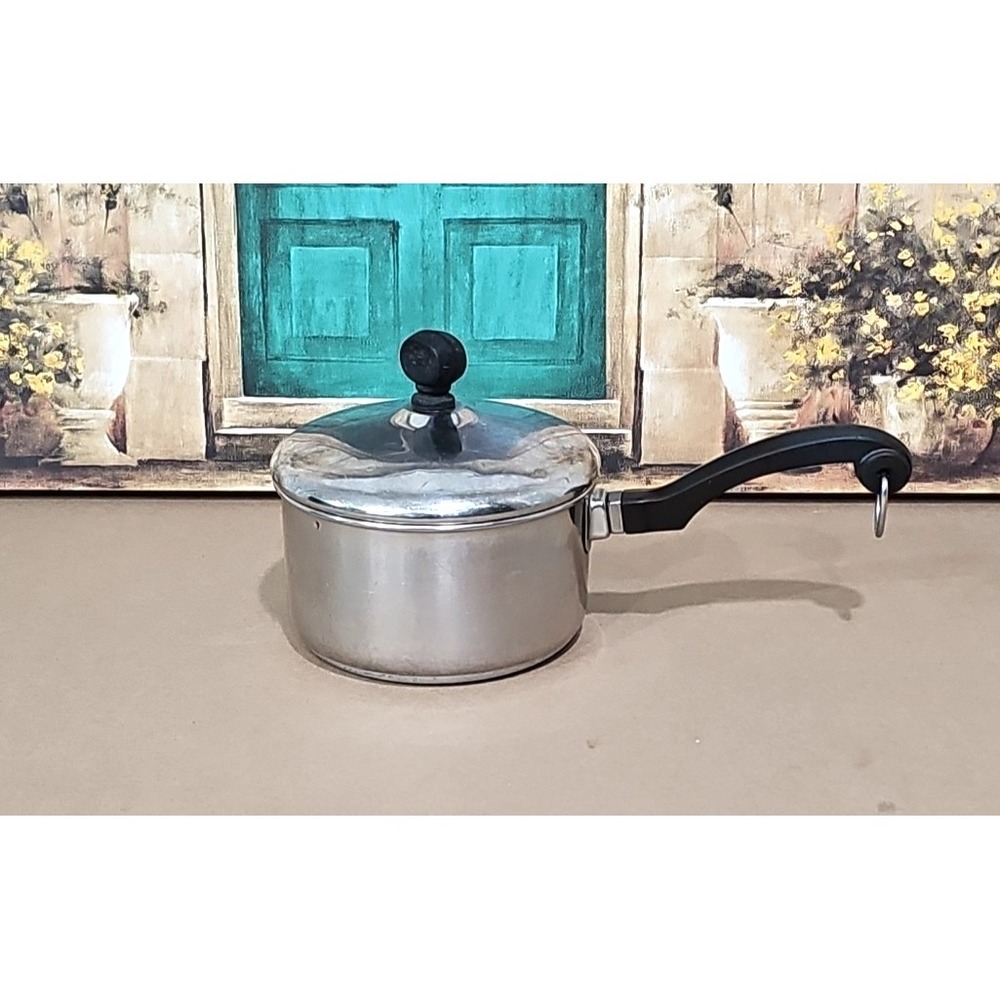 1 QT Saucepan Pot w/Lid Farberware Stainless Steel Aluminum Clad Bottom USA Vtg.